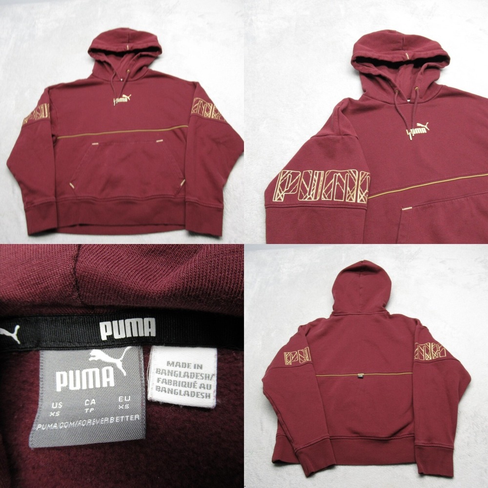 Puma Hoodie Womens XS Purple PowerDeco Pocket Fleece Pullover Sweatshirt READ